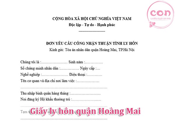 Giấy ly hôn quận Hoàng Mai